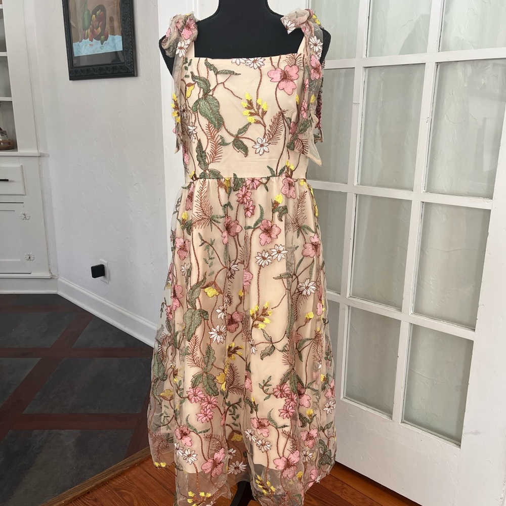 Elegant Floral Embroidered Formal Dress - Cream and Pink